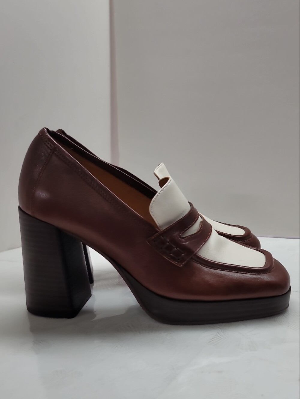 Sezane Jessie heeled loafers Brown and White Loafers size Size 39 US 9 - Picture 14 of 15